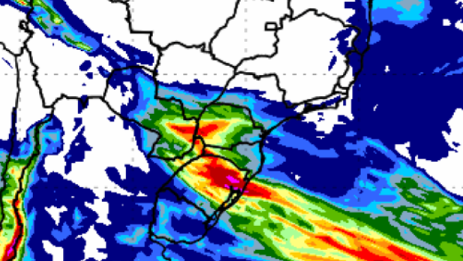 Região Sul e Mato Grosso do Sul têm possibilidade de chuva intensa, granizo e ventos fortes nesta 4ª feira (22)