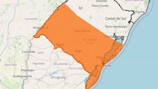 Rio Grande do Sul tem alerta laranja para tempestade durante a sexta-feira (22)