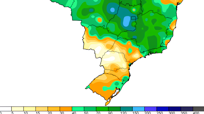 Monitoramento do Inmet mostra chuvas mais fracas em áreas de Mato Grosso do Sul e Paraná, e previsão é de anomalia negativa nos próximos dias