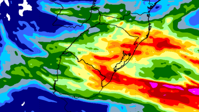 Áreas do Rio Grande do Sul e Santa Catarina devem registrar volumes elevados de chuva nos próximos dias