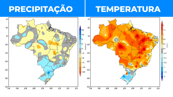 Prognóstico do Inmet para outubro mostra anomalia de chuvas negativa no Centro-Norte e positiva para parte sul do Brasil