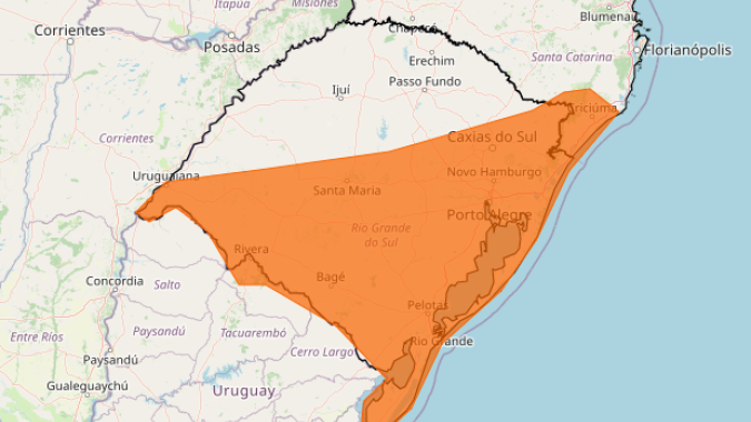Rio Grande do Sul e Santa Catarina têm alerta laranja para tempestades neste sábado (27)