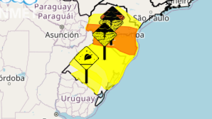 Inmet prevê temporais no Sul ao longo da semana e alerta para para chuva intensa, granizo e geada