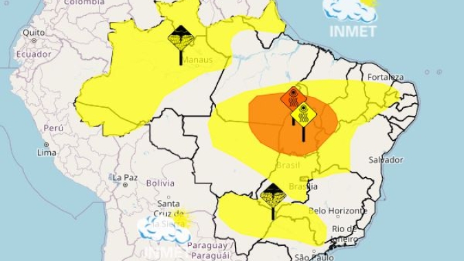 Semana começa com alerta de tempestades isoladas e com a permanência da baixa umidade em boa parte do Brasil