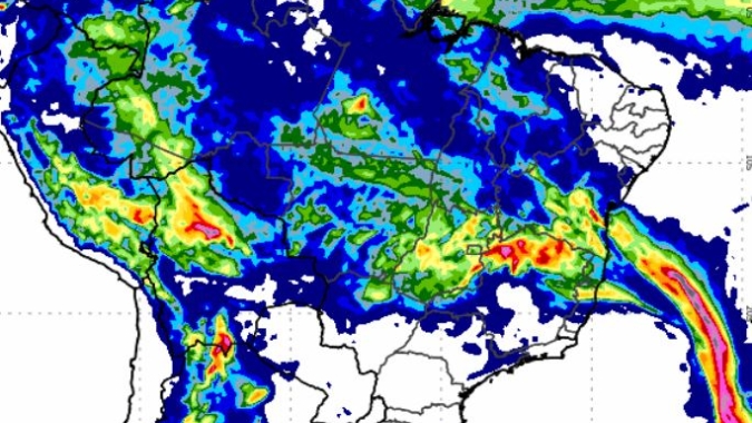 ZCAS se forma e Centro-Norte do Brasil tem previsão de bastante chuva nas próximas 24 horas