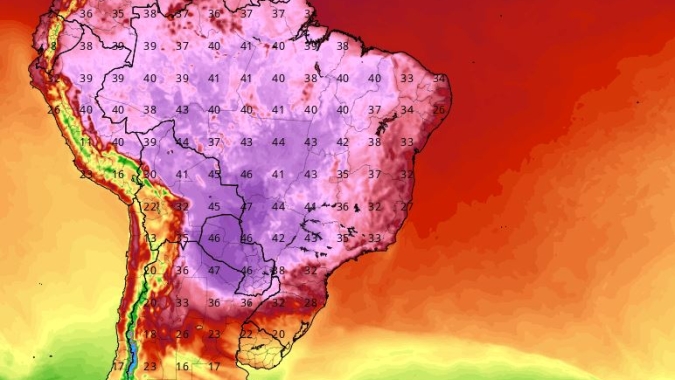 Onda de calor: GFS mostra temperaturas máximas próximas de 50ºC no Centro-Oeste do Brasil