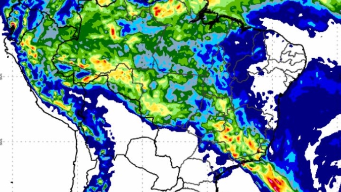 Terça-feira ainda com muita chuva no Centro-Oeste e Sudeste; tempo seco e baixa umidade no Sul