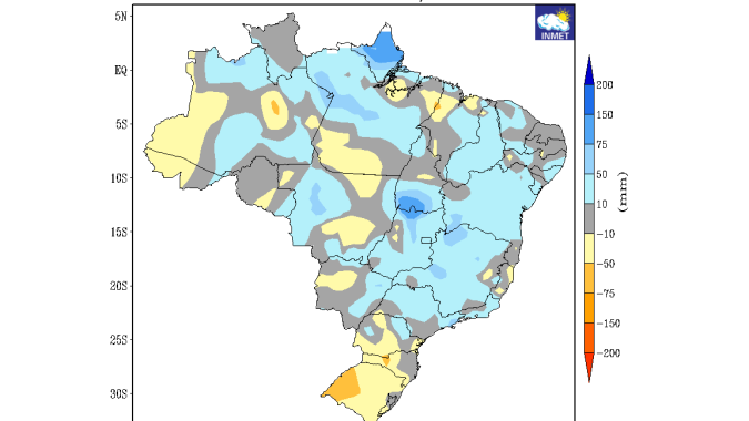 Inmet prevê chuvas em dezembro acima da média no Centro-Oeste e Sudeste e déficit no Sul