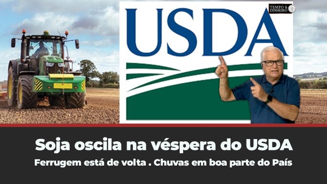 Soja oscila na véspera do USDA. Ferrugem está de volta . Chuvas em boa parte do País
