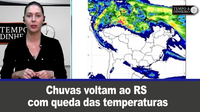 Chuvas voltam ao RS com queda das temperaturas.Brasil Central seco. Chuva na faixa leste do Nordeste