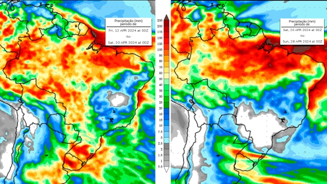 Chuvas voltam ao Sul do Brasil com acumulados de até 150 mm em 10 dias; Minas, Bahia e Goiás ficam fora da rota das chuvas
