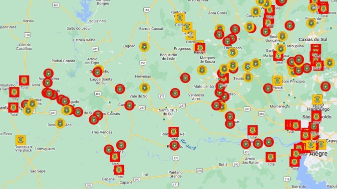 Governo disponibiliza mapa interativo que mostra bloqueios em rodovias do RS em tempo real