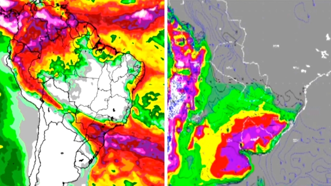 Semana com frio e chuva em parte do Centro- Sul do país, com geadas no RS e chuvas acumuladas de até 100 mm entre PR e SP
