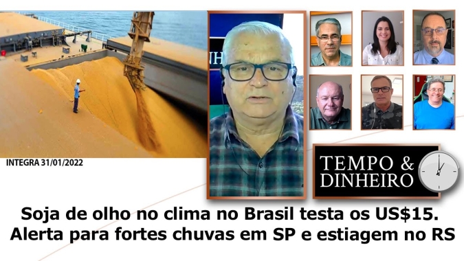 Soja de olho no clima no Brasil testa os US$15. Alerta para fortes chuvas em SP e estiagem no RS