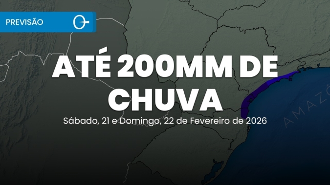 Fim de semana com risco de 200mm de chuva no Sul e Sudeste 21 e 22/02/2026