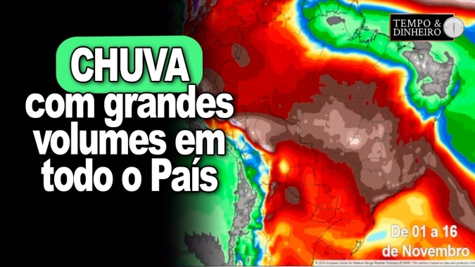Chuva com grandes volumes em todo o País até o dia 30 de novembro. Veja os mapas
