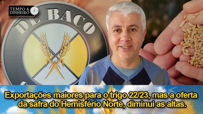 Exportações maiores para o trigo 22/23, mas a oferta da safra do Hemisfério Norte, diminui as altas.