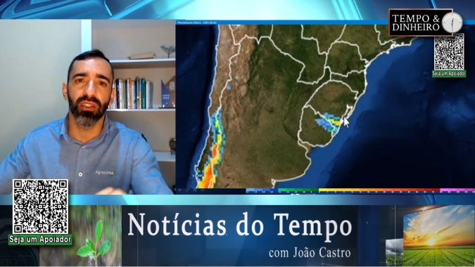 Chuvas aparecem nos radares na próxima 4a.feira/25; tendencia é subir até ao centro-oeste no dia 27