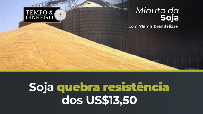 Soja quebra resistência dos US$13,50 novembro em Chicago