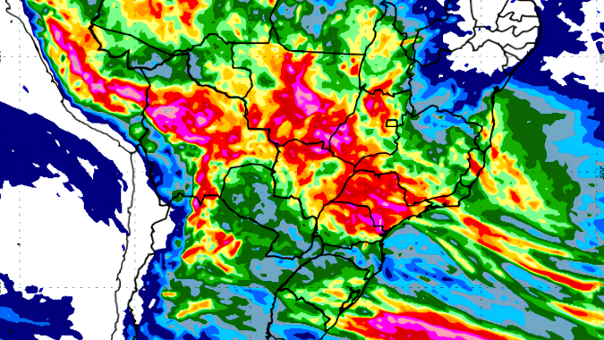 Maiores volumes de chuva nos próximos dias estão previstos sobre Mato Grosso, Goiás e São Paulo