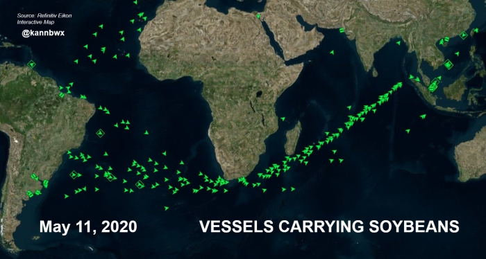 Navios de soja Brasil-EUA Maio 2020