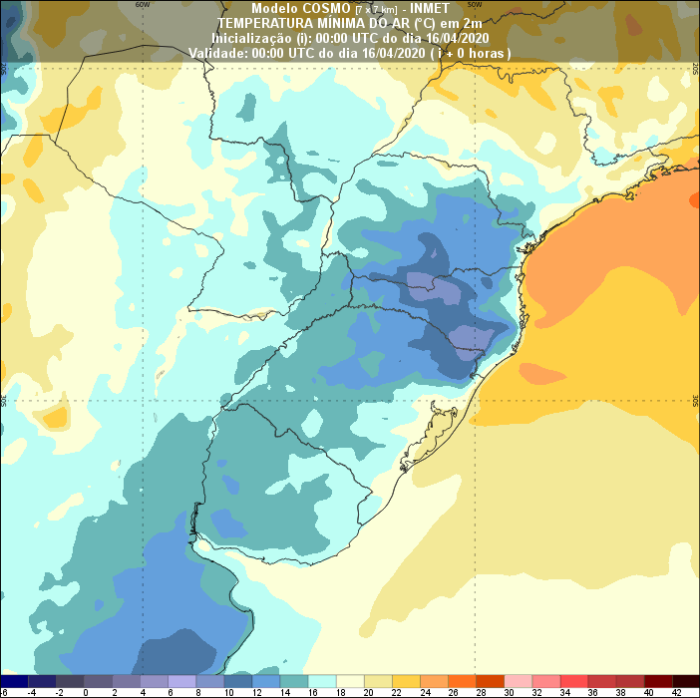 Temperaturas Sul - 16/04 - Inmet