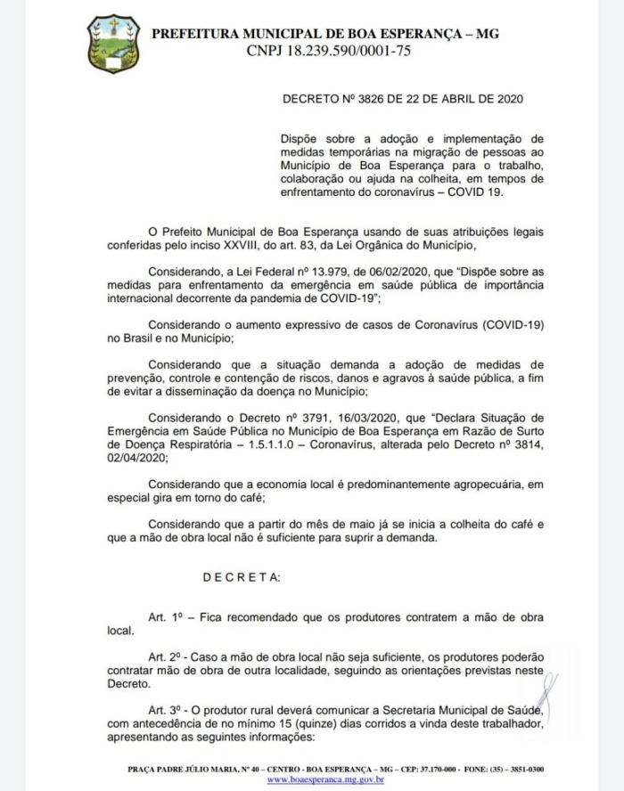 Decreto Boa Esperança/MG