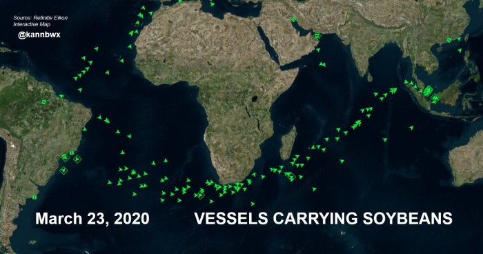 Navios de soja Brasil-EUA Março 2020
